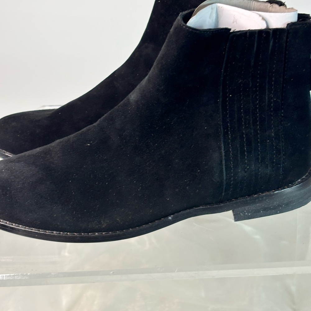 Eileen Fisher Rich Black Suede Ankle Booties Minimalist Chelsea Boot 8 1/2 - Picture 3 of 10